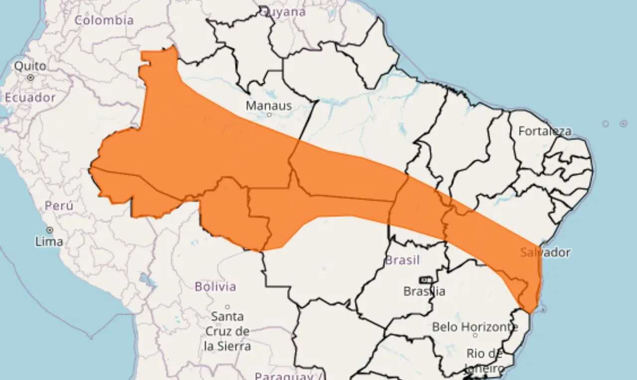 o mapa mostra as &aacute;reas em alerta para temporais